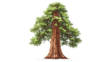 Coast Redwood Tree. Giant Sequoia Isolated on White Background. California National Tree Illustration