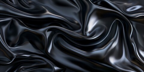 Fototapeta premium Closeup of rippled black silk fabric - AI Generated
