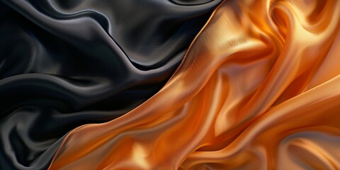 Obraz premium Closeup of rippled black and orange silk fabric - AI Generated