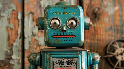 Antique tin robot toy with vintage retro flair