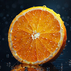 An orange, a slice of orange, orange juice, a glass of orange juice.