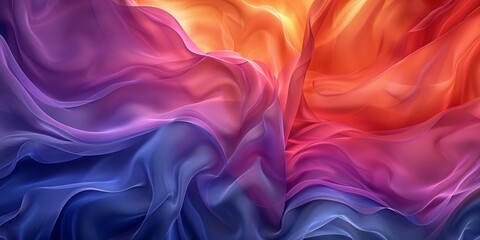 Fototapeta premium The fabric features vibrant waves of orange, red, purple, and blue, showcasing a luxurious and dynamic gradient