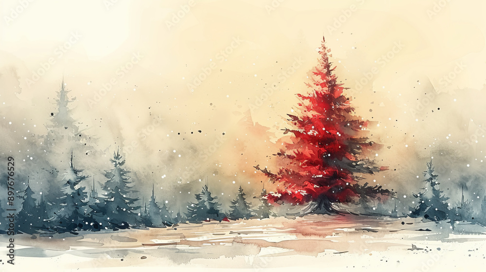 Fototapete create a drwaing of a christmas tree with presend, generative ai