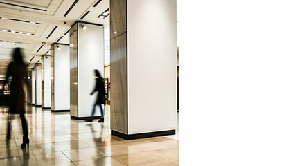 empty poster mockup in the large mall, white empty poster for copyspace, modern background,
