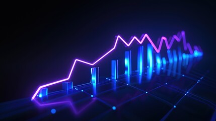 Neon indigo graph glowing on a black background, representing modern business growth.