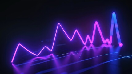 Neon lavender blue graph glowing on a black background, representing modern business success.