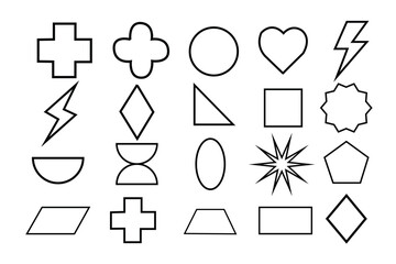 Basic shape elements with sharp and rounded edges vector set isolated on white background.
