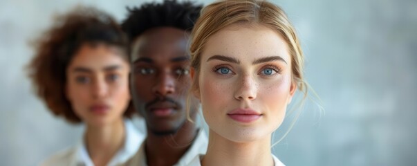 Obraz premium Close up portrait of three diverse people looking at the camera.