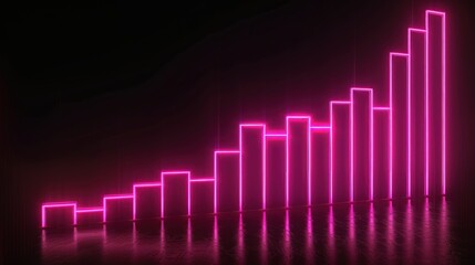 Neon pink graph glowing vividly on a black backdrop, symbolizing dynamic business growth.