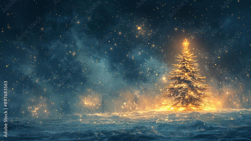 Fototapete create a drwaing of a christmas tree with presend, generative ai