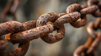 Close-up of rusted chain links symbolizing strength and endurance