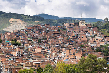 Fototapeta premium Medellin, Antioquia - Colombia - October 22, 2023. San Javier or La commune 13 is one of the sixteen communes of Medellin and is located to the west of the city, in its 74 km 2 