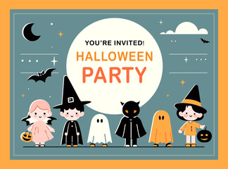 Invitation card of Halloween illustrations of children