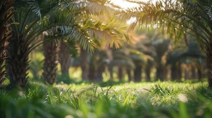 Selective focus on date palm trees in natural setting