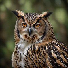 Fototapeta premium Beautiful photograph of a long-eared owl resting comfortably on a tree branch, with its ear tufts and soft feathers prominently displayed