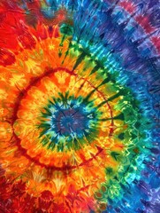 Tie Dye Red Blue. Circular 60s Tie-Dye Pattern with Rainbow Colors