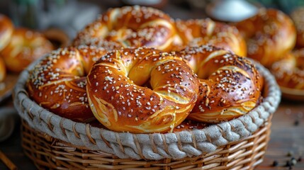 Basket Filled With Bagels on Table