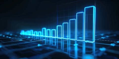 Neon sky blue graph glowing on a dark backdrop, showcasing dynamic business growth.