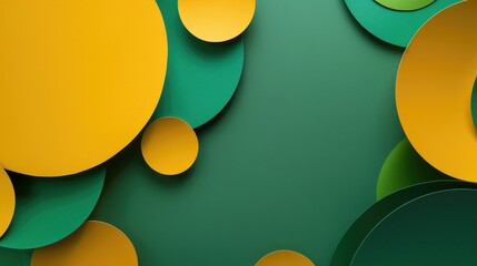 Origami circles with papers in green emerald gold and yellow colors Abstract paper background with empty space