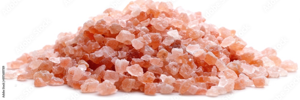 Wall mural himalaya pink. closeup pile of pink himalayan salt isolated on white background