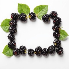 Fresh blackberry fruits on white. Delicious blackberries. Blank space for text
