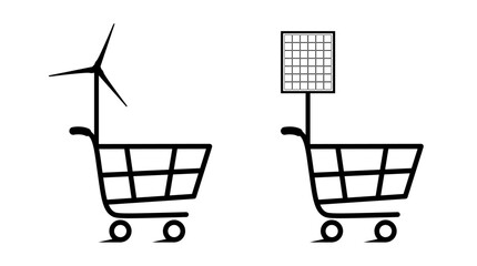 Sustainable shopping business concept shopping cart vector illustration. Supermarket trolley symbol design to use for e-commerce, online shopping, web commerce, webshop design projects. 