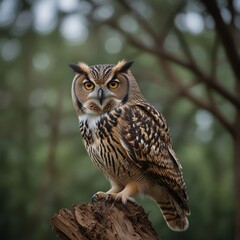Fototapeta premium Graceful photograph of a tawny owl blending seamlessly into its woodland environment, with its camouflaged feathers