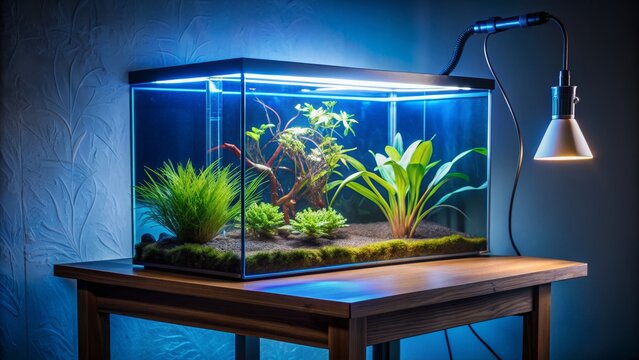 Aquarium with LED Lighting and Lush Greenery, aquarium, tank, fish, plants
