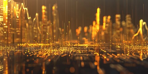 Pale gold futuristic financial market forecast visualization.