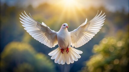 Dove in Flight, Wings Spread, Sunset, Bokeh, Bird, Peace, Hope
