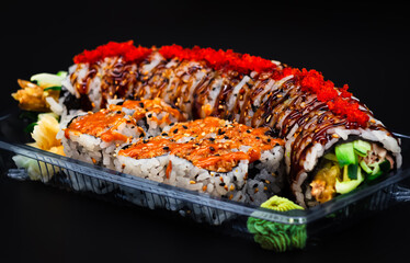 Salmon Sushi Roll with black background
