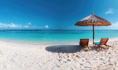 Tropical Beach Paradise: Luxury Island Landscape with Chairs