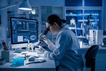 Research medical DNA lab science biotechnology scientist laboratory medicine clinic chemistry Medical analysis DNA research equipment technology test microscope health digital scientific computer gene