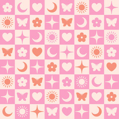 Abstract seamless pattern. Retro checkered pink background. Vector texture for print, textile, fabric.