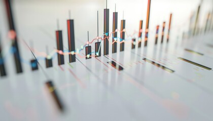 Pristine white surface featuring a bar graph with a sharp increase in stock values, reflecting a market boom.
