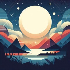 geometric art style landscapes. AI generated illustration