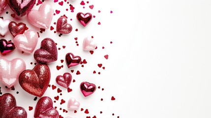 Valentine s Day romantic theme with pink and red hearts on white background