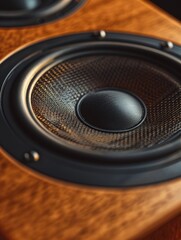 Modern style wood speaker with high-quality audio and wireless Bluetooth connectivity.