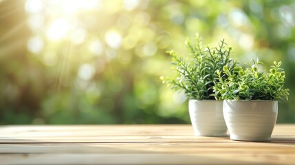 Plant containers against blurred background with empty space