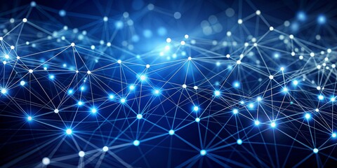 Abstract Network of Connected Nodes, blue background, glowing points, lines , network , connectivity , technology