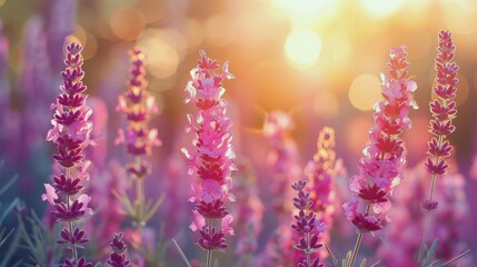 Fototapeta premium Purple Flowers Sprinkled Across Grass