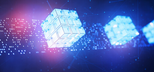 Big data. Binary code. Hacker attack. Blockchain. Artificial Intelligence. Abstract technical...