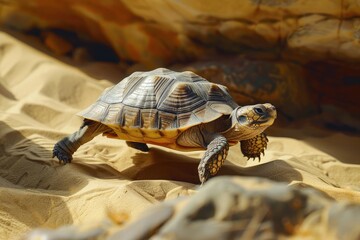 Naklejka premium Turtle Desert. A Slow Reptile Tortoise in Arid Wilderness Habitat