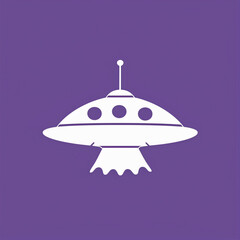 Mysterious Universe: 2D UFO Icon Floating on a Mysterious Violet Background