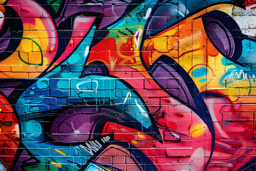 illustration of a wall with a lot of abstract graffiti. brick wall texture