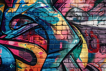 illustration of a wall with a lot of abstract graffiti. brick wall texture