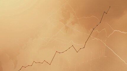 Naklejka premium Simple line graph on light brown background, gradual increase, market growth trend, clean design