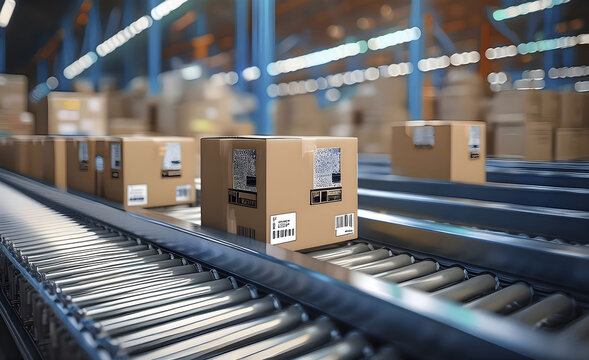 Automatic logistics management. smart packaging into the warehouse workflow, Cardboard box tags and QR codes for efficient tracking, authentication, and traceability throughout the supply chain