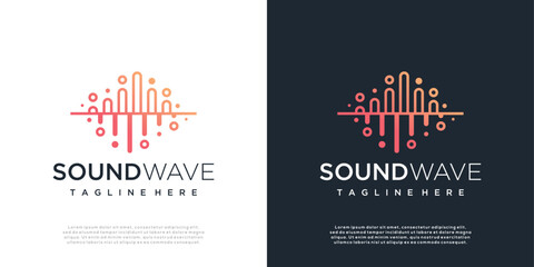Fototapeta premium Music logo with line art style and modern concept ,Abstract gradient equalizer logo template, sound wave icon element, technology symbol logo concept, audio player music symbol.