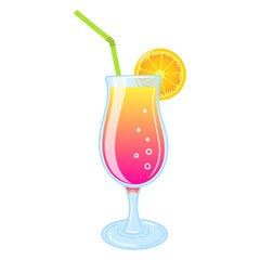 Vector illustration of refreshing tropical cocktail on white background Bright summer drink in glass